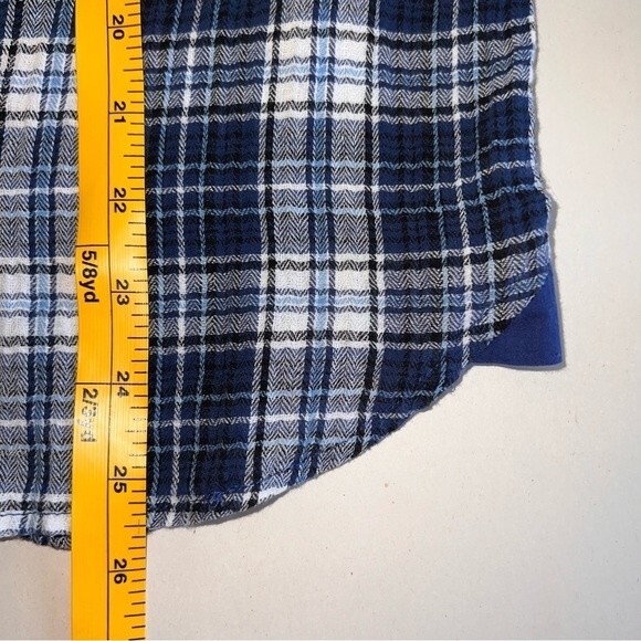 Kut From The Kloth Blue Plaid Snap Front Roll Tab Shirt Top Size L - Picture 13 of 13